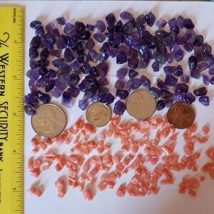Gemstone Chips - Amethyst & Orange Coral